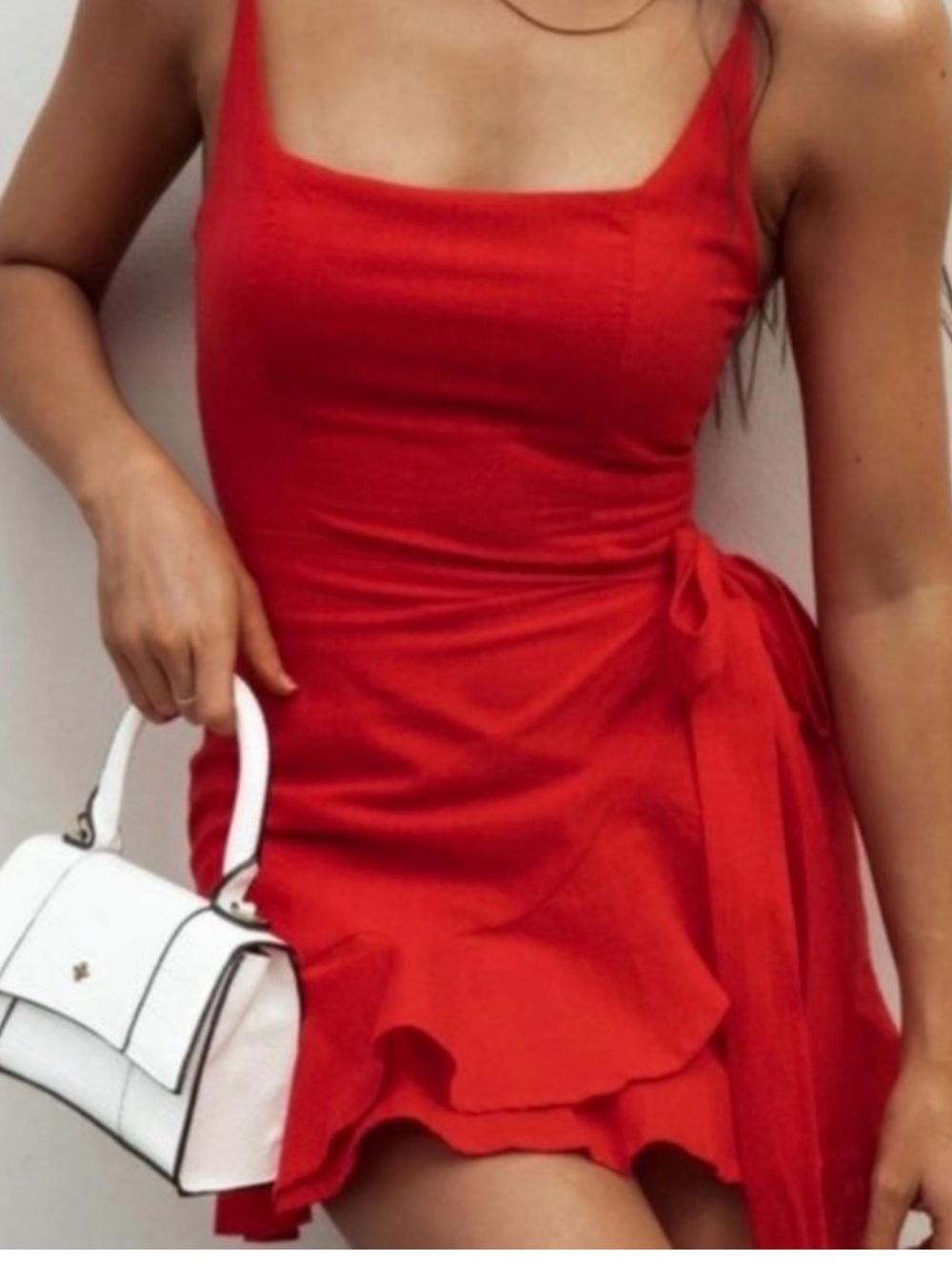 Sleeveless Red Mini Dress with Side Tie